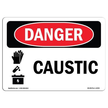 SIGNMISSION Safety Sign, OSHA Danger, 12" Height, 18" Width, Rigid Plastic, Caustic, Landscape, 1218-L-1055 OS-DS-P-1218-L-1055
